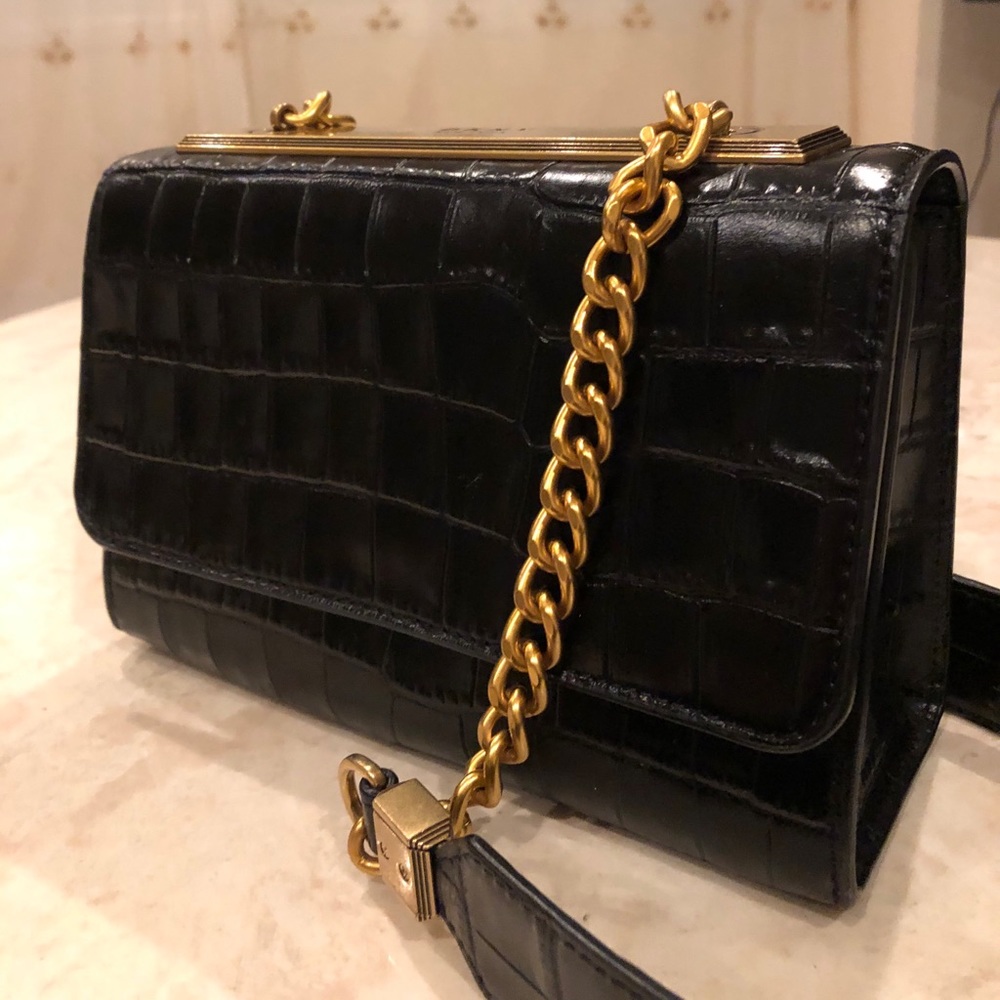 DKNY croc embossed leather shoulder bag